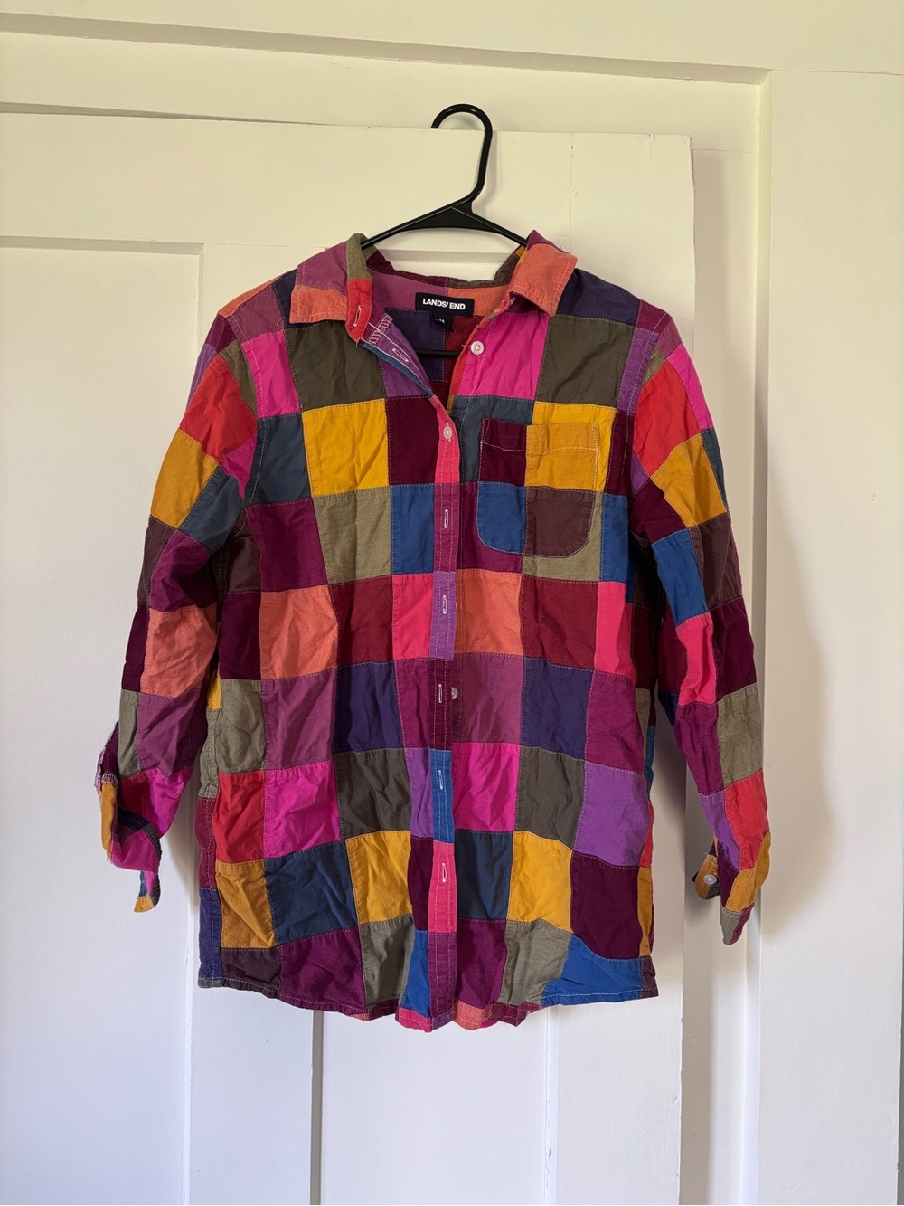 Lands' End Women's Multi-Color Patchwork Button-Up Shirt